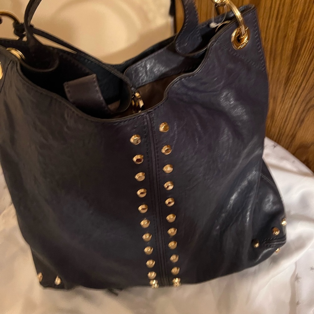 Michael kors large shoulder navy and gold hardware